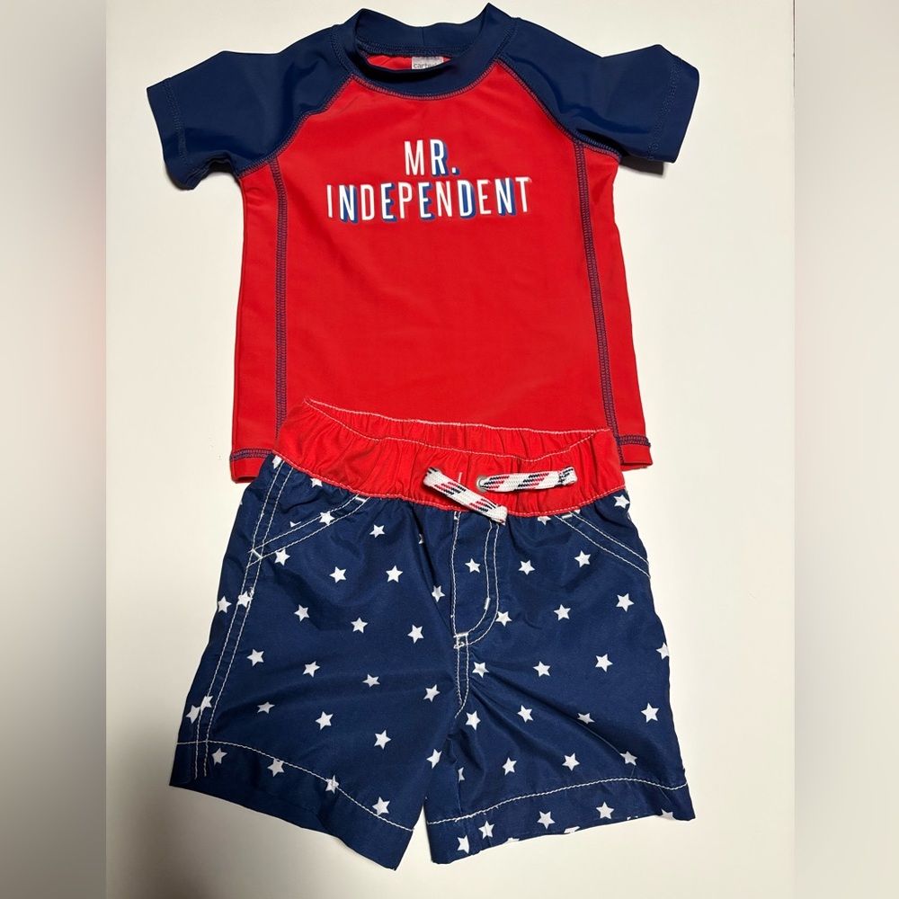 Carter’s red blue stars mr independent swim trunks rashguard set 18m